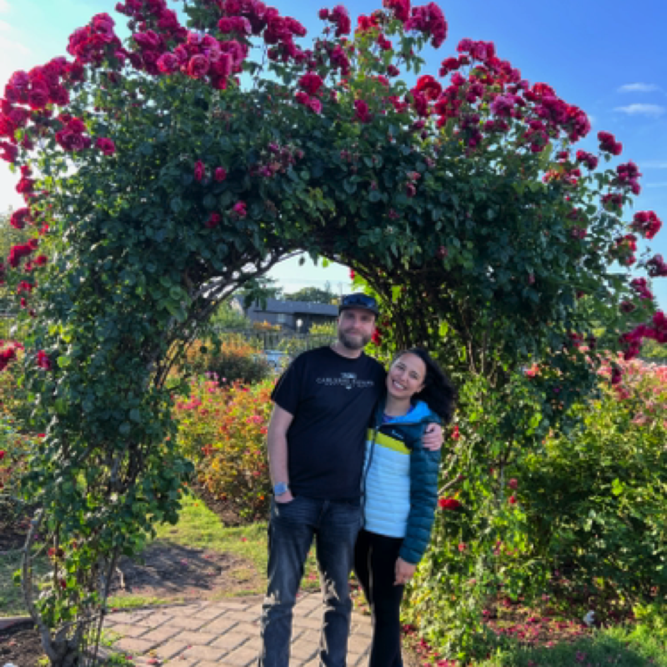 Chris & Marisol at the San Jose Municipal Rose Garden