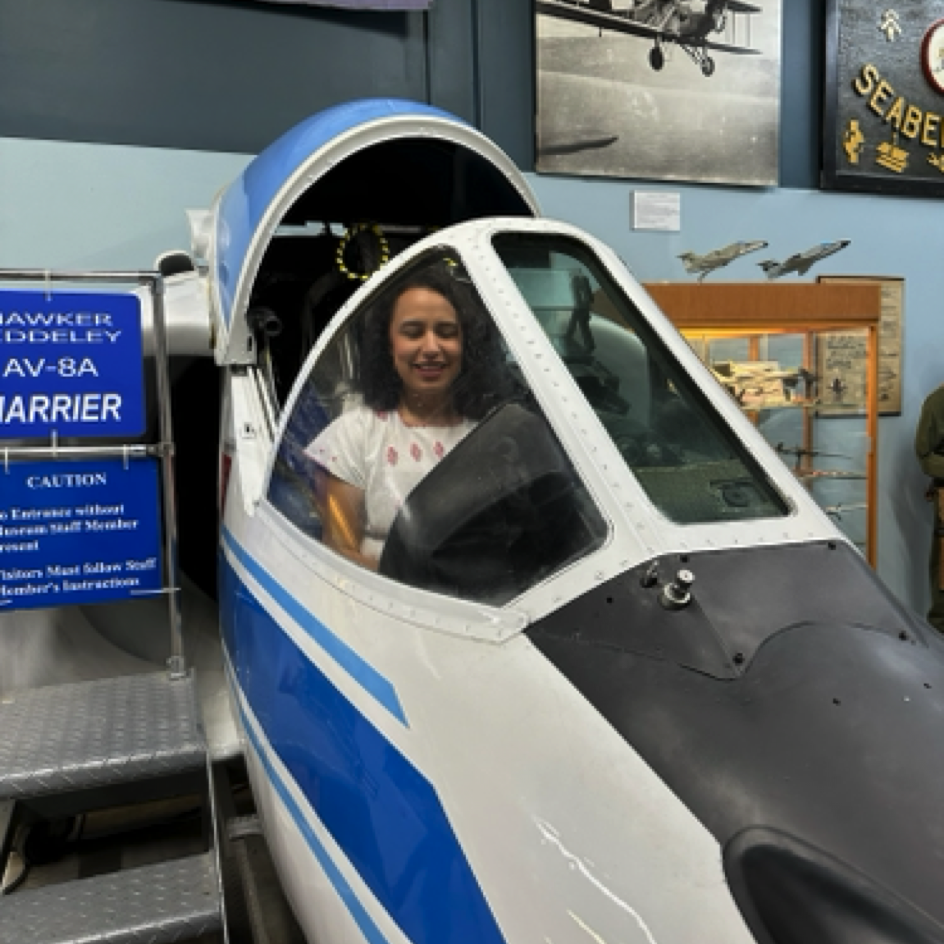 Marisol in a Harrier Jet trainer