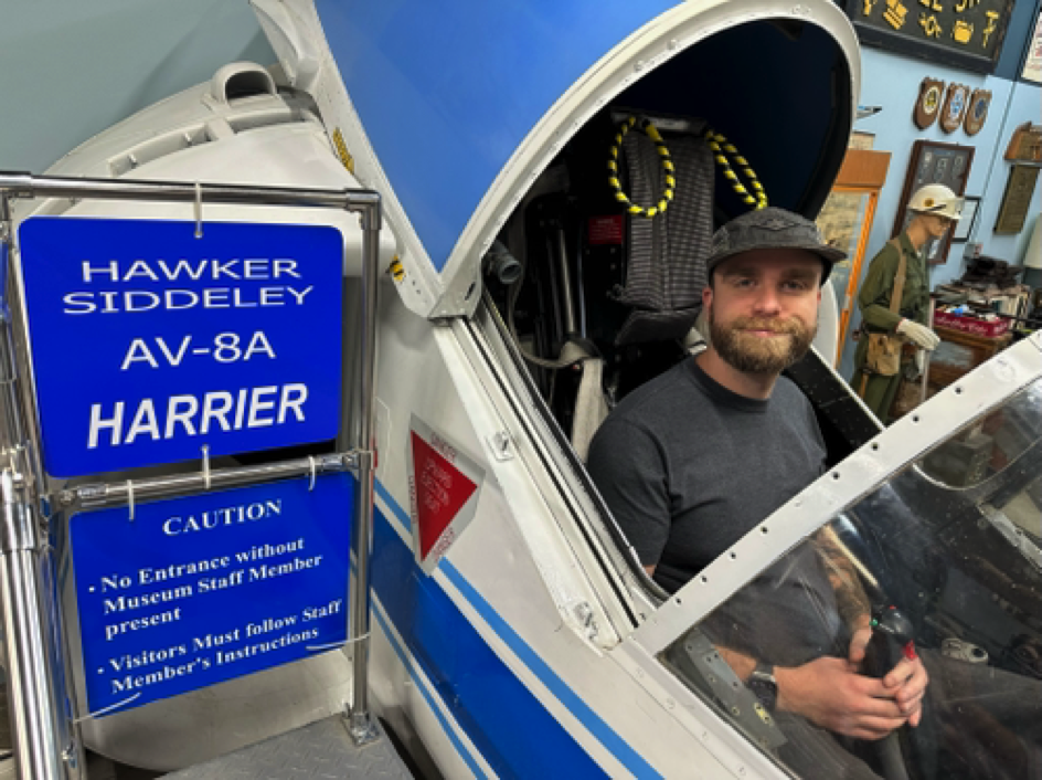 Chris in a Harrier Jet trainer