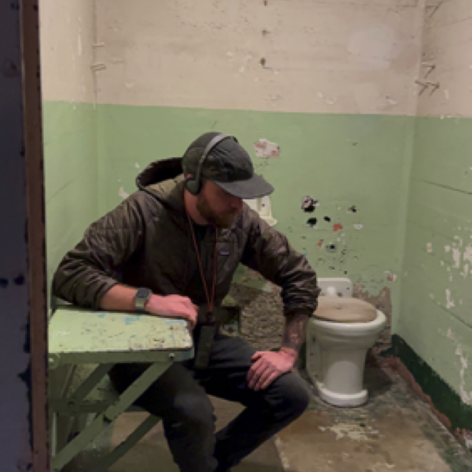 Chris checking out the tables on Alcatraz